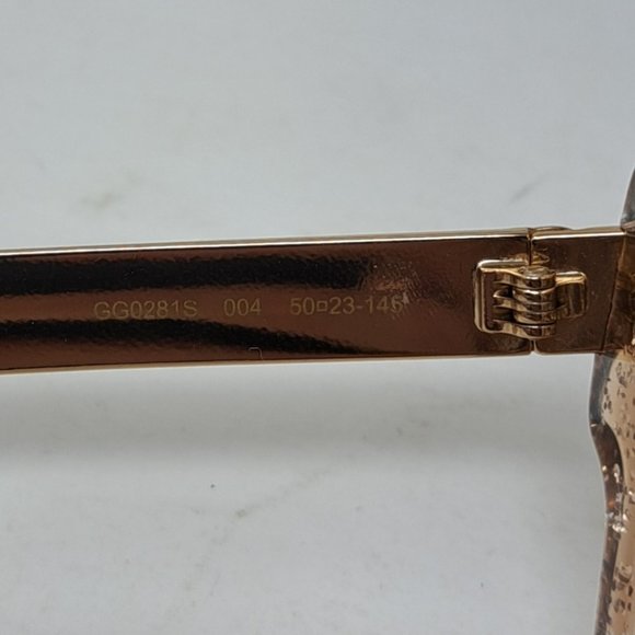 Gucci Sunglasses Gold Glitter Cat Eye  Square GG0281SA 004 50-23-146 - Picture 6 of 15